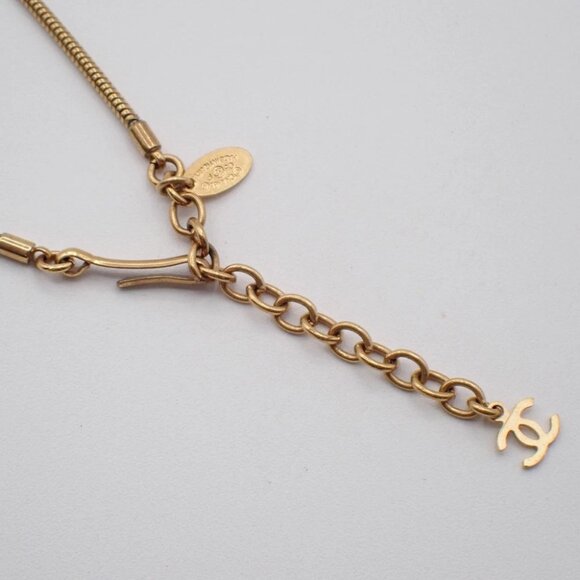 CHANEL CC Logo Snake Chain Pendant Necklace 03P Gold Pink GHW France - Picture 10 of 13